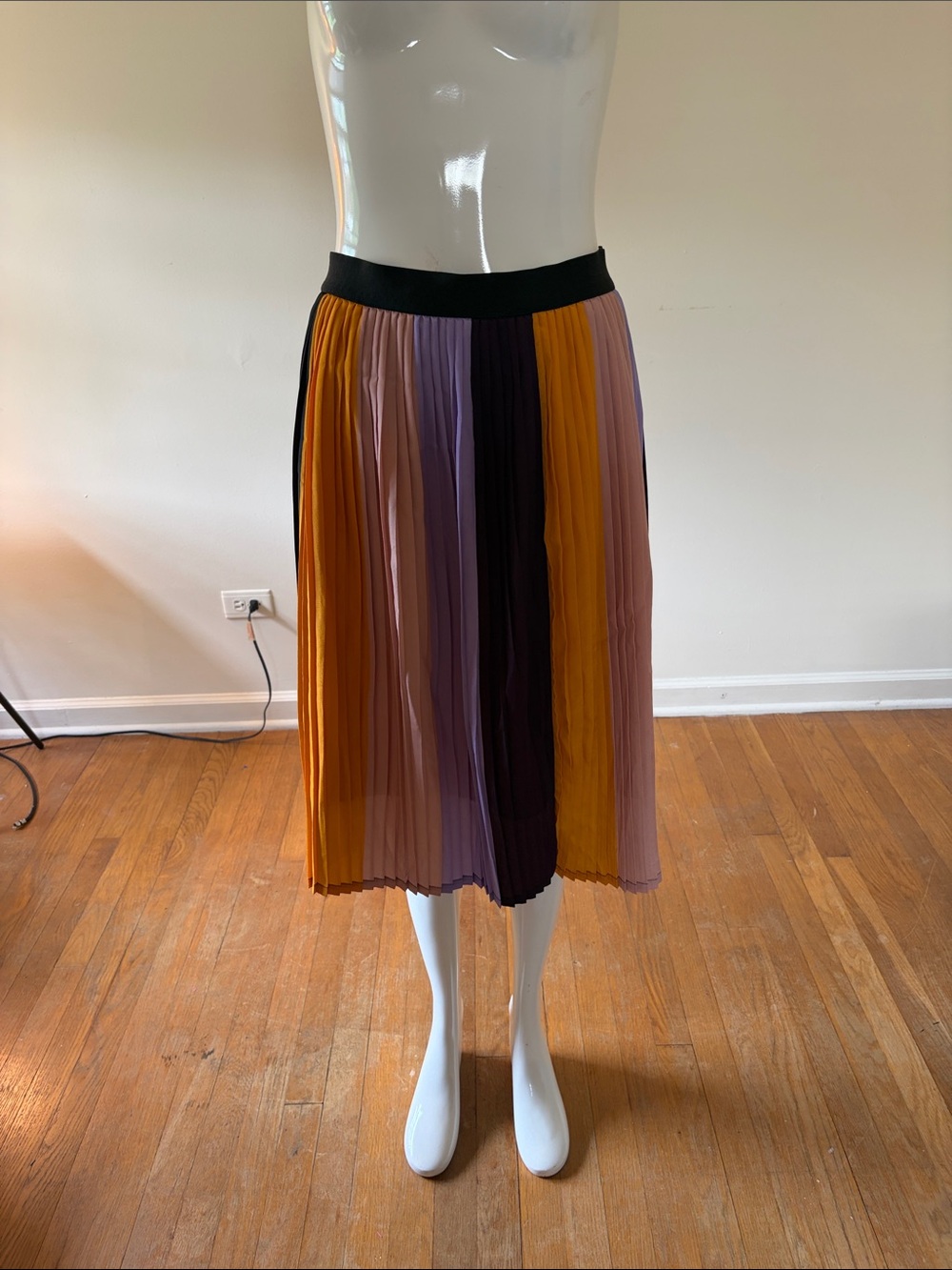 Multicolor Pleated Midi Skirt - Black Waistband